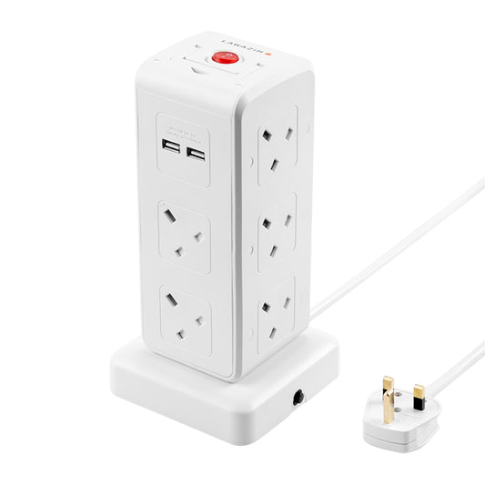 10-Way Tower Socket Extension Cable - 1.5 meter - Vertical Power Strip for Home and Office Use