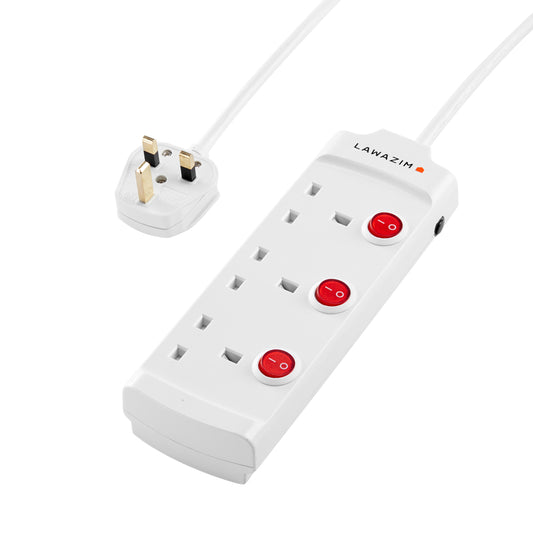 3-Way Extension Cable with Individual Port On/Off Switch - 5 meter - Power Strip for Home, Office, & Indoor Use