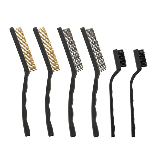 3-Packs of 3-Piece Steel Wire Brush Set - Stainless Steel, Brass and Nylon Cleaning Brushes with Ergonomic Handles, 3-Row Bristles for Rust Removal, Paint Stripping, Precision Cleaning and Workshop Maintenance
