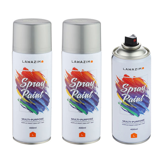 Pack Of 3 Spray Paint Set - 125 Silver Grey - Multi-Surface 400ml Paint for Wood, Plastic, Metal, Interior & Exterior Uses