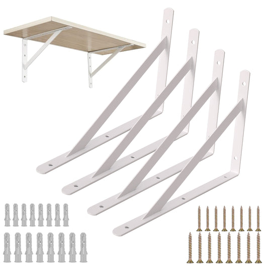 6 Piece Shelf Bracket White - L Shaped Wall Shelf Brackets for Kitchen, Garage, Office, and Home Use