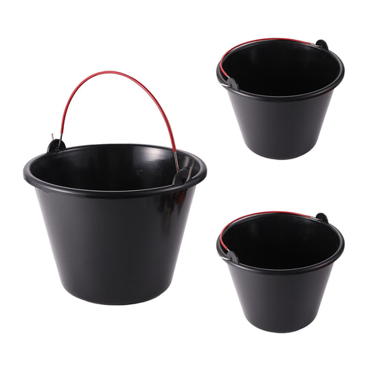 10L Black Plastic Buckets - Multi-Purpose Containers for Construction, Gardening, Mixing, and Waste Disposal