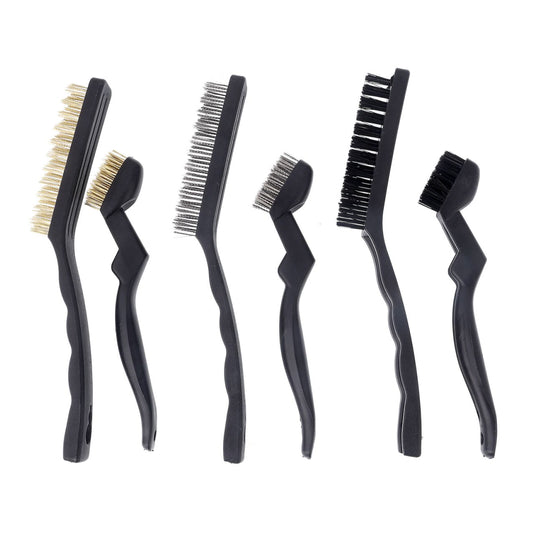 6-Piece Wire Brush Set - Carbon Steel, Stainless Steel, and Nylon Scratch Brushes for Rust, Paint, and Surface Cleaning