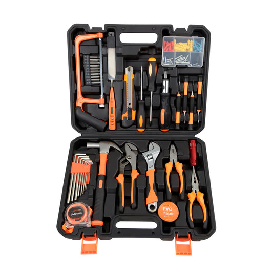 Tools Set - 100 Piece - Hand Tool Kit with Hammer, Pliers, Wrench, Screwdrivers, Measuring Tape, Saw & Anchors in Carry Case for Home, Garage, Office, and DIY