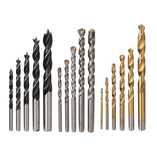 16-Piece Drill Bit Set - Wood, Metal, and Masonry Drill Bits for Drilling and Surface Preparation