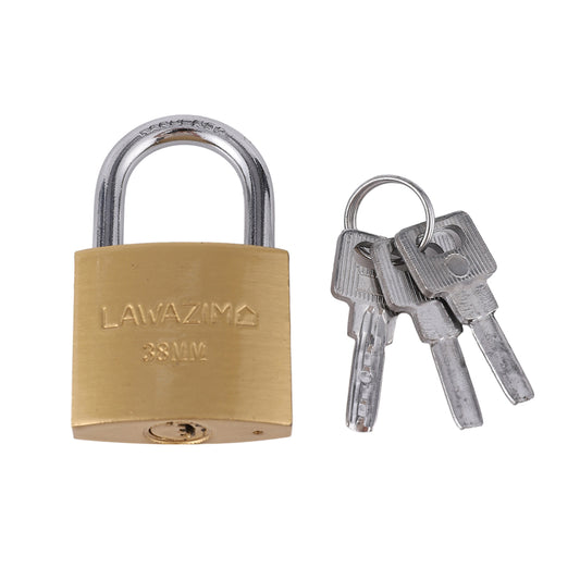 Brass Padlock with 3 Keys - 38mm Lock for Gates, Doors, Sheds, Lockers, Toolboxes, Bikes, Luggage, and Cabinets