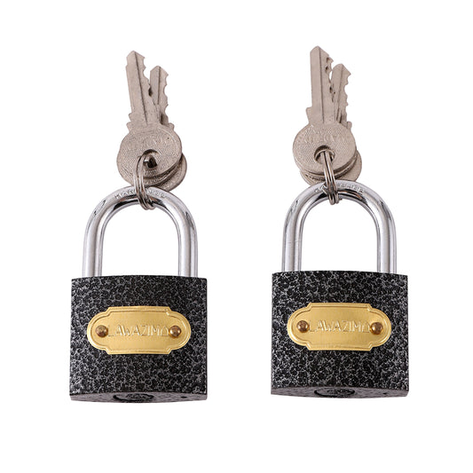 Iron Padlock - 2 Piece - Security Lock with Hardened Steel Shackle and Keys - for Gates, Lockers, Doors, Cabinets, Toolboxes, and Outdoor Use