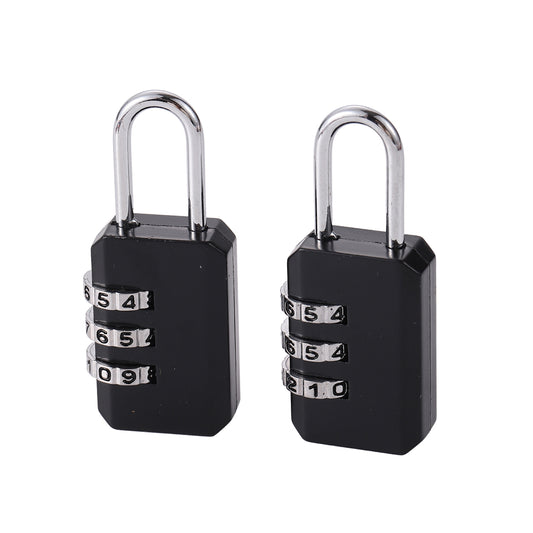 Travel Lock - 2 Piece Black - 3-Digit Combination Padlock with Iron Body - for Luggage, Suitcases, Lockers, Gym Bags, and Travel Security