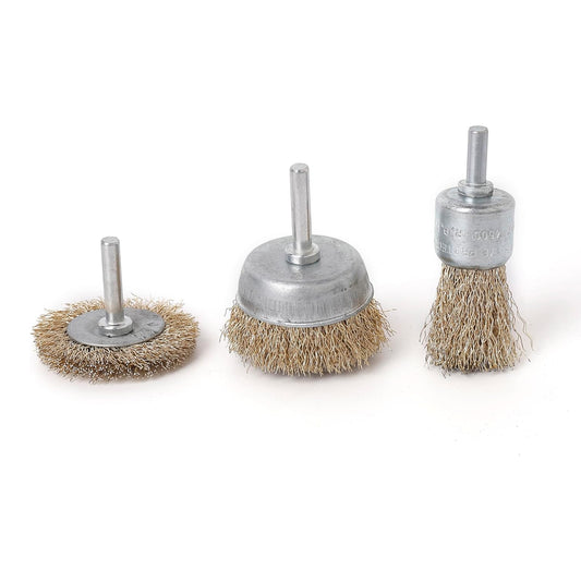 3-Piece Wire Brush Set - Wheel, Cup, and End Brush for Metal, Wood & Plastic Cleaning and Surface Prep