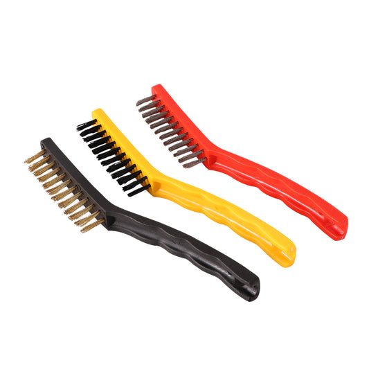 Wire Brush Set 3 Piece - Industrial Grade Steel and Brass Bristle Brushes for Automotive, Machinery, Household, and Garden Use