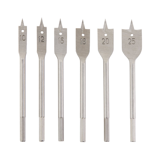 6-Piece Spade Bit Set - Flat Wood Drill Bits with Hex Shank for Power Drills and Rotary Tools, Suitable for Wood, PVC, Plastic and Aluminum