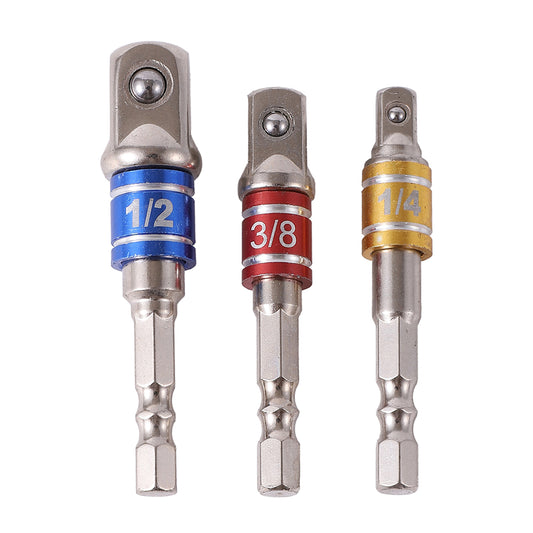 Socket Adapter Set 3-Piece - Hex Shank Drill Bit Extensions for Drills, Impact Drivers, and Hand Tools