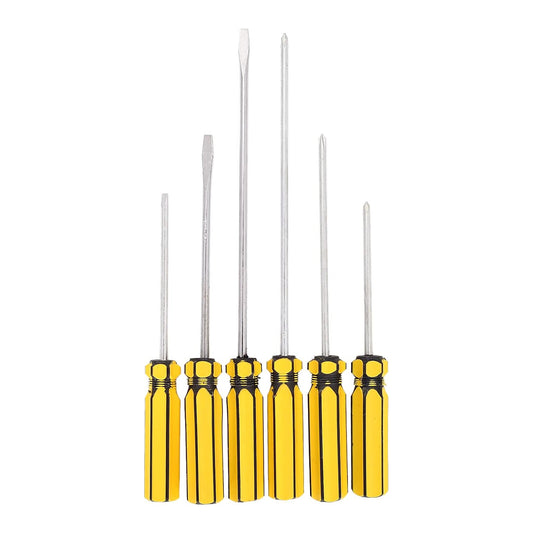 Screwdriver Set 6 Piece Yellow - Phillips and Flathead Screwdrivers for Home Repair, DIY Projects, Furniture Assembly, and Automotive Maintenance