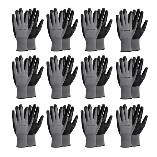 Cotton Work Gloves - 12 Pairs - Non-Slip Rubber Grip for Gardening, Repairs, Construction, and DIY Projects