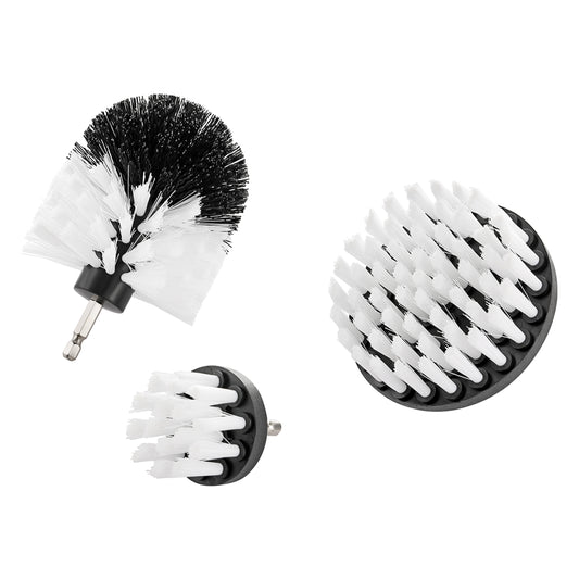 Cleaning Drill Soft Brush Set - White - Durable Nylon Bristles for Bathrooms, Kitchens, Tiles, and Cars