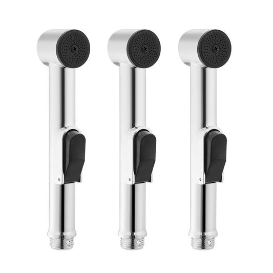 UV Bidet Sprayer with Holder - Set of 3 Silver Handheld Sprayers for Bathroom Hygiene, Personal Care, Cleaning, and Washing