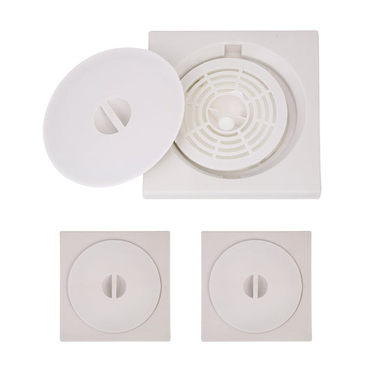 Plastic Floor Drain - Set of 3 Square Drain Cover for Bathrooms, Kitchens, Balconies, and Outdoor Use