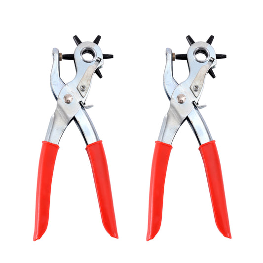 Leather Hole Puncher Set of 2 - Adjustable 6-Size Punch Tool for Belts, Canvas, Crafting, DIY, and Leatherworking
