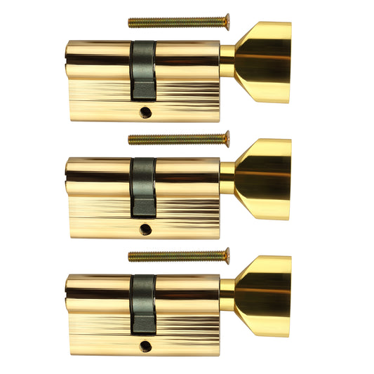 Thumbturn Cylinder Lock with Handle - Set of 3, 60mm Steel Keyless Euro Lock Replacement for Bathrooms, Offices, Warehouses
