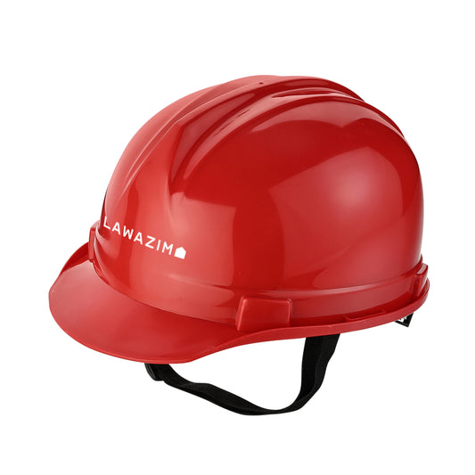 Deluxe Safety Helmet - Red - HDPE Hard Hat with Reinforced Shell, 4-Point Suspension, Sweatband, and Adjustable Chin Strap - Ideal for Construction, Industrial, Warehouse, and Maintenance Use