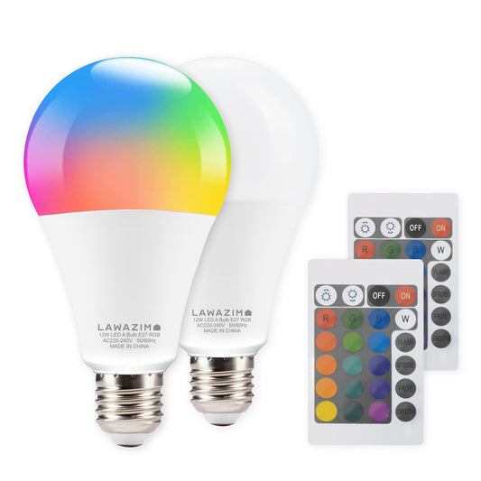 لمبة LED 12 واط A80 E27 - عبوة من قطعتين 3000 - 7000 كلفن RGB - إضاءة متغيرة اللون للمنزل وغرفة النوم وغرفة المعيشة