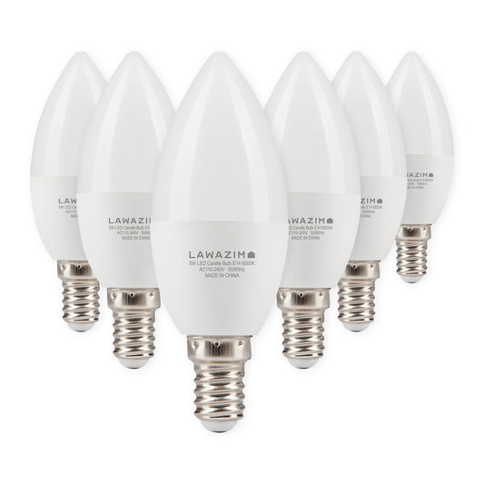 5W LED Candle C37 E14 - 6 Pack - Energy Saving 35W Equivalent Non-Dimmable Lightbulbs for Chandeliers and Wall Sconces