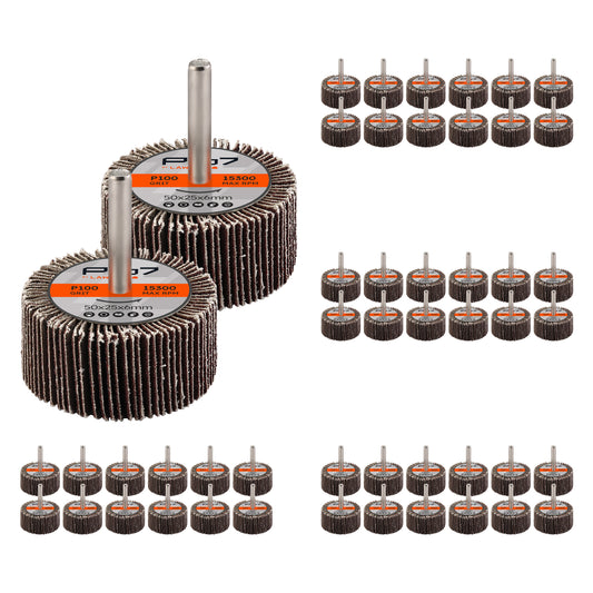 Sanding Flap Wheel for Drill -50 Piece, 50x25mm, 100 Grit- 1/4 inch 6mm Shank Mounted Aluminum Oxide Cylindrical Shape Grinding Abrasive Polishing Disc Sander for Metal Wood Paint Removal