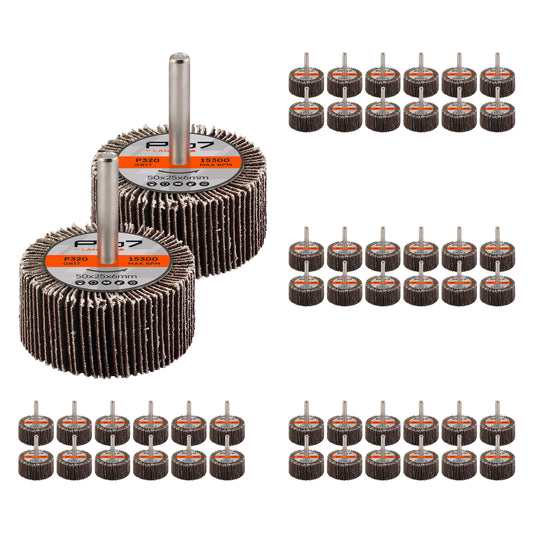 Sanding Flap Wheel for Drill -50 Piece, 50x25mm, 320 Grit- 1/4 inch 6mm Shank Mounted Aluminum Oxide Cylindrical Shape Grinding Abrasive Polishing Disc Sander for Metal Wood Paint Removal