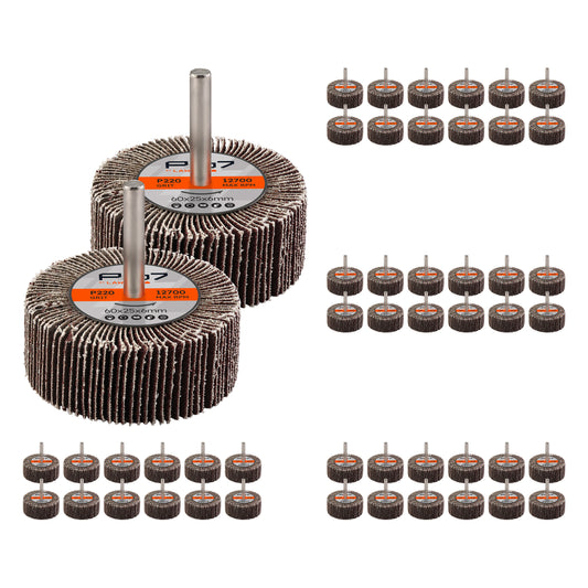 Sanding Flap Wheel for Drill -50 Piece, 60x25mm, 220 Grit- 1/4 inch 6mm Shank Mounted Aluminum Oxide Cylindrical Shape Grinding Abrasive Polishing Disc Sander for Metal Wood Paint Removal