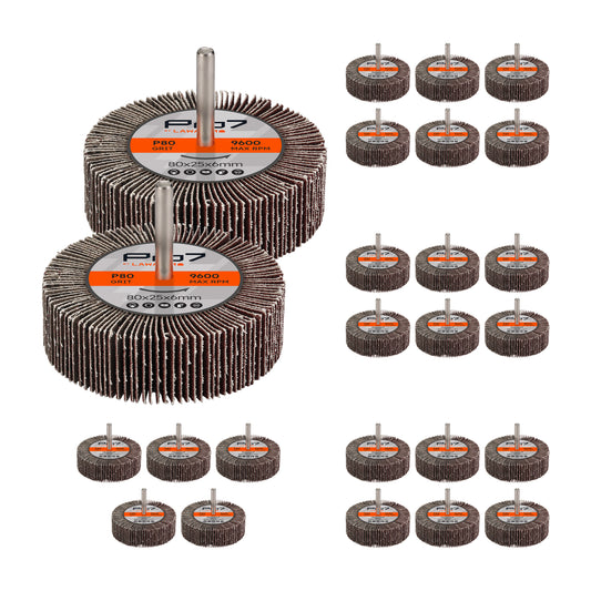 Sanding Flap Wheel for Drill -25 Piece, 80x25mm, 80 Grit- 1/4 inch 6mm Shank Mounted Aluminum Oxide Cylindrical Shape Grinding Abrasive Polishing Disc Sander for Metal Wood Paint Removal