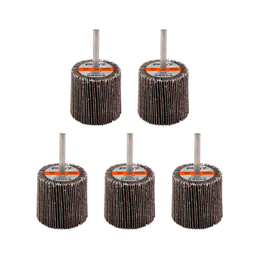 عجلة صنفرة للدريل - 5 قطع، 50 × 50 مم - عجلات صنفرة وتلميع من أكسيد الألومنيوم بقطر 1/4 إنش وساق 6 مم لإزالة المعادن والخشب والطلاء