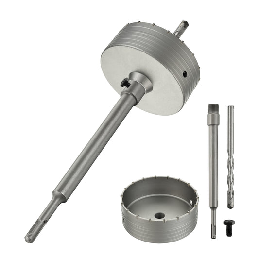 105mm Concrete Hole Saw Set - 110mm SDS Plus Shank Extension Rod with M22x2 Male Thread Adapter and Pilot Drill Bit - Carbide Core Bit for Drilling Cement, Brick, Stone, Masonry Walls