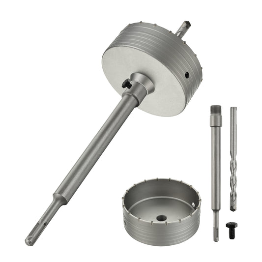160mm Concrete Hole Saw Set - 110mm SDS Plus Shank Extension Rod with M22x2 Male Thread Adapter and Pilot Drill Bit - Carbide Core Bit for Drilling Cement, Brick, Stone, Masonry Walls
