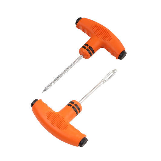 Plastic Handle Tire Plug Repair Tools - 2 Piece Orange - T-Handle Tire Repair Kit for Tubeless Tire Puncture Repair on Cars and Bikes