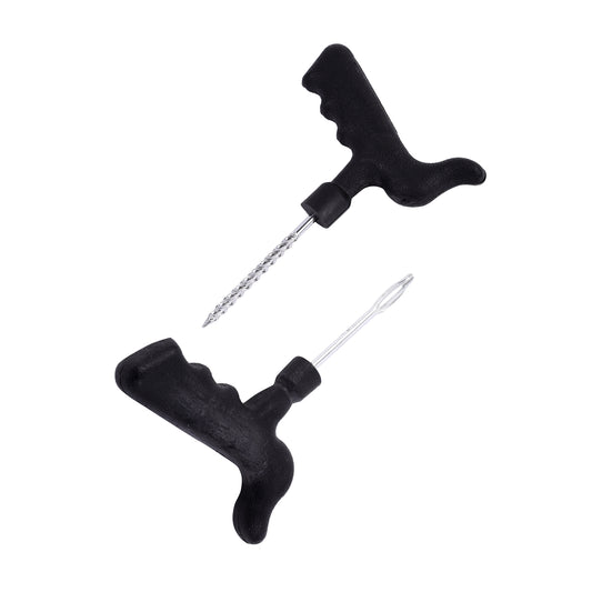 Plastic Handle Angled Tire Plug Repair Tools - 2 Piece Black - Molded Handle Tire Repair Kit for Tubeless Tire Puncture Repair