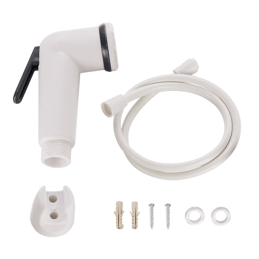 Plastic Bidet Set - White - Handheld Bidet Sprayer Kit With 1.2m Hose, Holder, Adjustable Water Pressure, and Leak-Proof Design - Ideal for Personal Hygiene, Toilet, and Bathroom Cleaning