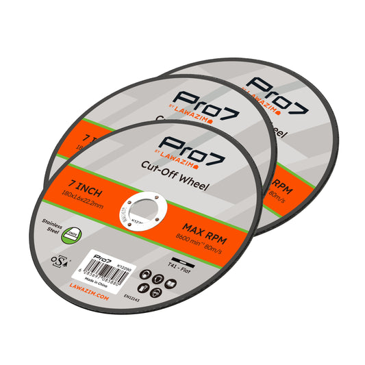 Cutting Disc for Stainless Steel - 3 Piece 7inch (180x1.6mm) - Thin Cut Off Cutting Wheel Set with 7/8" Arbor - for Metal, Inox, Pipes, Sheet Metal, Rods, Profiles, and Precision Cutting