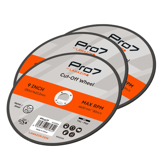 Cutting Disc for Metal & Steel - 3 Piece 9inch (230x1.9mm) - Thin Cut Off Cutting Wheel Set with 7/8" Arbor - for Metal, Inox, Pipes, Sheet Metal, Rods, Profiles, and Precision Cutting