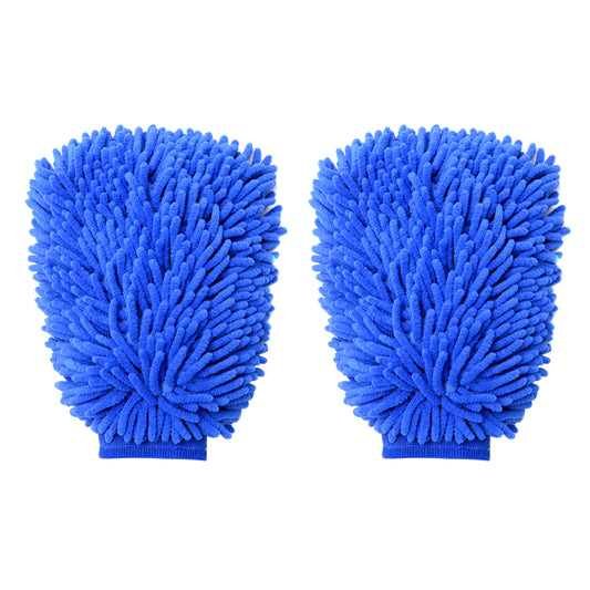 Car Wash Mitt -2 Piece 100g- Premium Chenille Microfiber Wash Mitt, Soft Scratch &Lint-Free Hand Washing Glove &Absorbent Cleaning Tool for Washing Car, Truck, SUV, RV, Boat, Motorcycle (Blue)