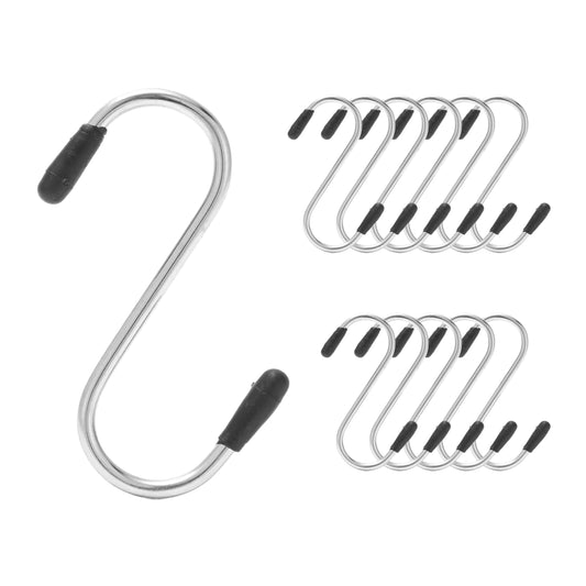 12PCS S-Shaped Stainless Steel Hanging Hooks - Multi-Functional S Hooks with Protective Caps for Hanging pots, Pans, Plants, Coffee Mugs, Towels in Kitchen and Bathroom, Perfect Rack Hangers
