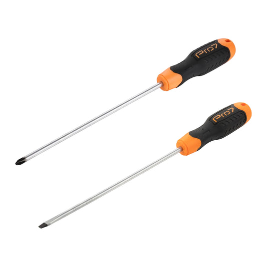 2-Piece Screwdriver Set - 8inch - Phillips and Flat Head Set, CR-V Steel, Magnetic Tips, Comfort Grip, Manual Repair Tool for Computer Repairing, Automobile Tools and Home Appliances