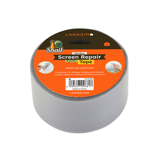 Snail Grey Window Screen Repair Tape - 1 Piece, 5cmx4m (2inx13.1ft), Self-Adhesive Mesh Patch for Window Screens, Doors, Tents, and Home or Office Insect Protection