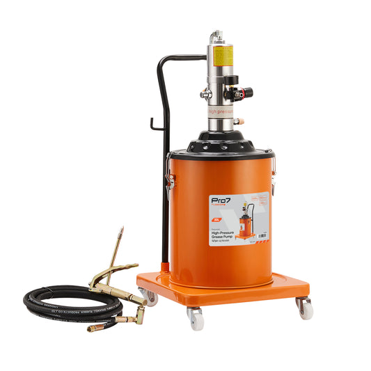 Pneumatic High-Pressure Grease Pump  - Portable Air Operated Grease Lubricator with Hose, Grease Gun, Pressure Gauge & Wheels for Automotive, Workshop, Garage, Industrial Use