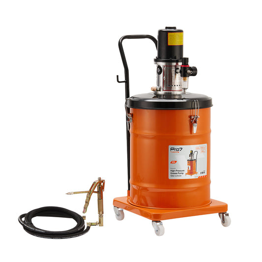 Pneumatic High-Pressure Grease Pump  - Portable Air Operated Grease Lubricator with Hose, Grease Gun, Pressure Gauge & Wheels for Automotive, Workshop, Garage, Industrial Use