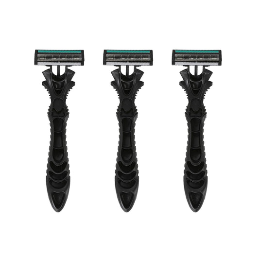 Men's Disposable Razors - Pack of 3 - 6-Blade Disposable Men's Shaving Razors with Non-Slip Grip and Protective Cap - for a Comfortable, Smooth, and Close Shave on the Face, Neck, and Beard