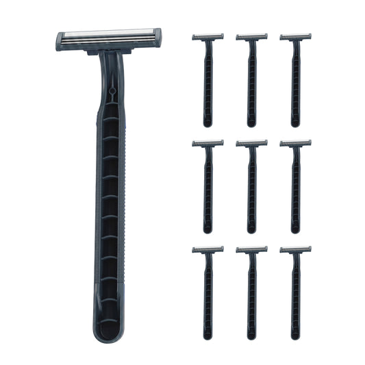 Disposable Shaving Razors - Pack of 10 -  with Dual Blade, Non-Slip Handles and Protective Cap - Delivers Close Shave for Legs, Arms, Underarms, and Daily Grooming Use