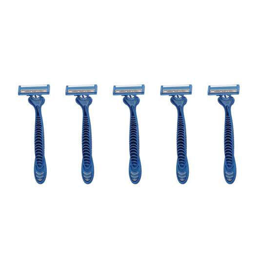 Men's Disposable Razors - Pack of 5 - 3-Blade Disposable Men's Shaving Razors with Non-Slip Grip and Protective Cap - for a Comfortable, Smooth, and Close Shave on the Face, Neck, and Beard