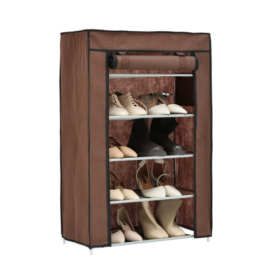 5-Tier Shoe Rack with Non-Woven Fabric Dust Cover - 60x30x90cm, Coffee Brown - Free Standing Multipurpose Shoe Organizer Cabinet, Easy-to-Assemble Storage Rack for Entryway, Closet & Apartment