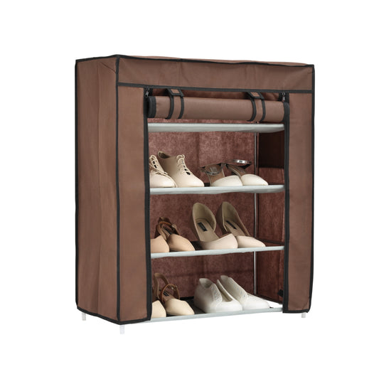 4-Tier Shoe Rack with Non-Woven Fabric Dust Cover - 60x30x72cm, Coffee Brown - Free Standing Multipurpose Shoe Organizer Cabinet, Easy-to-Assemble Storage Rack for Entryway, Closet & Apartment