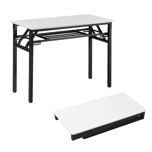 Folding Table - Double Layer, 100x50cm - Rectangular Wooden Workstation Desk for Home Office, Study, Dorm, Small Spaces